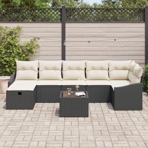 8 Stykke Have Sofa Sæt med Puder Sort Poly Rattan