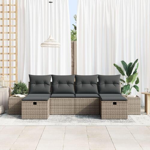 6 Stykke Have Sofa Sæt med Puder Grå Poly Rattan