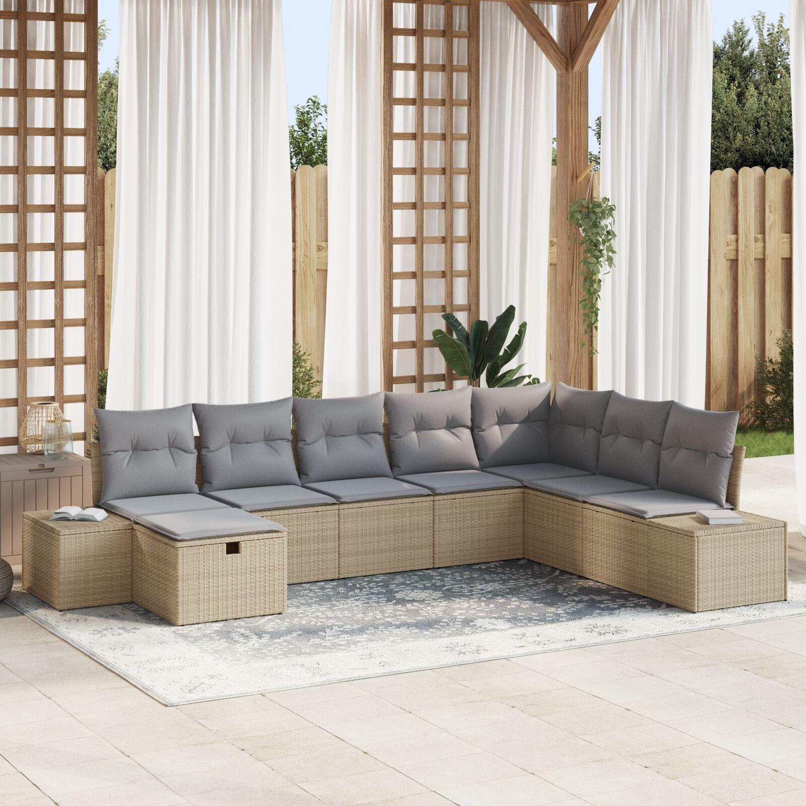 Havesofa Sæt med pude 8 stk Beige 55 x 62 x 69 cm Poly rattan billede