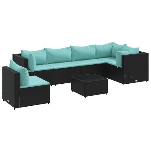 Loungesæt til haven 7 dele med hynder polyrattan sort