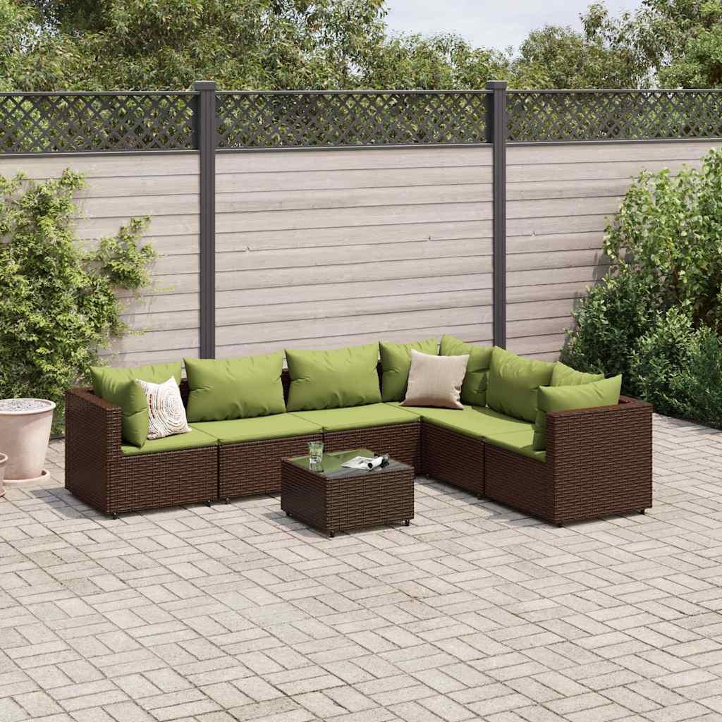 Loungesæt til haven 7 dele med hynder polyrattan brun billede