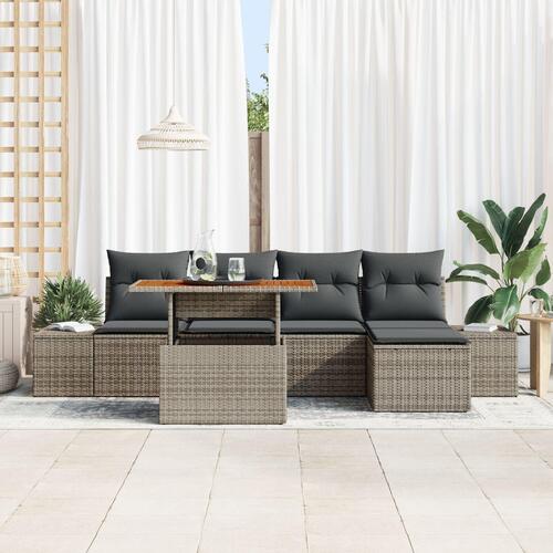 6 Stykker Have Sofa Sæt med Puder Grå Poly Rattan