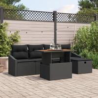 6-delt have sofa sæt med puder sort poly rattan