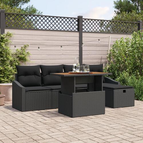 6-delt have sofa sæt med puder sort poly rattan