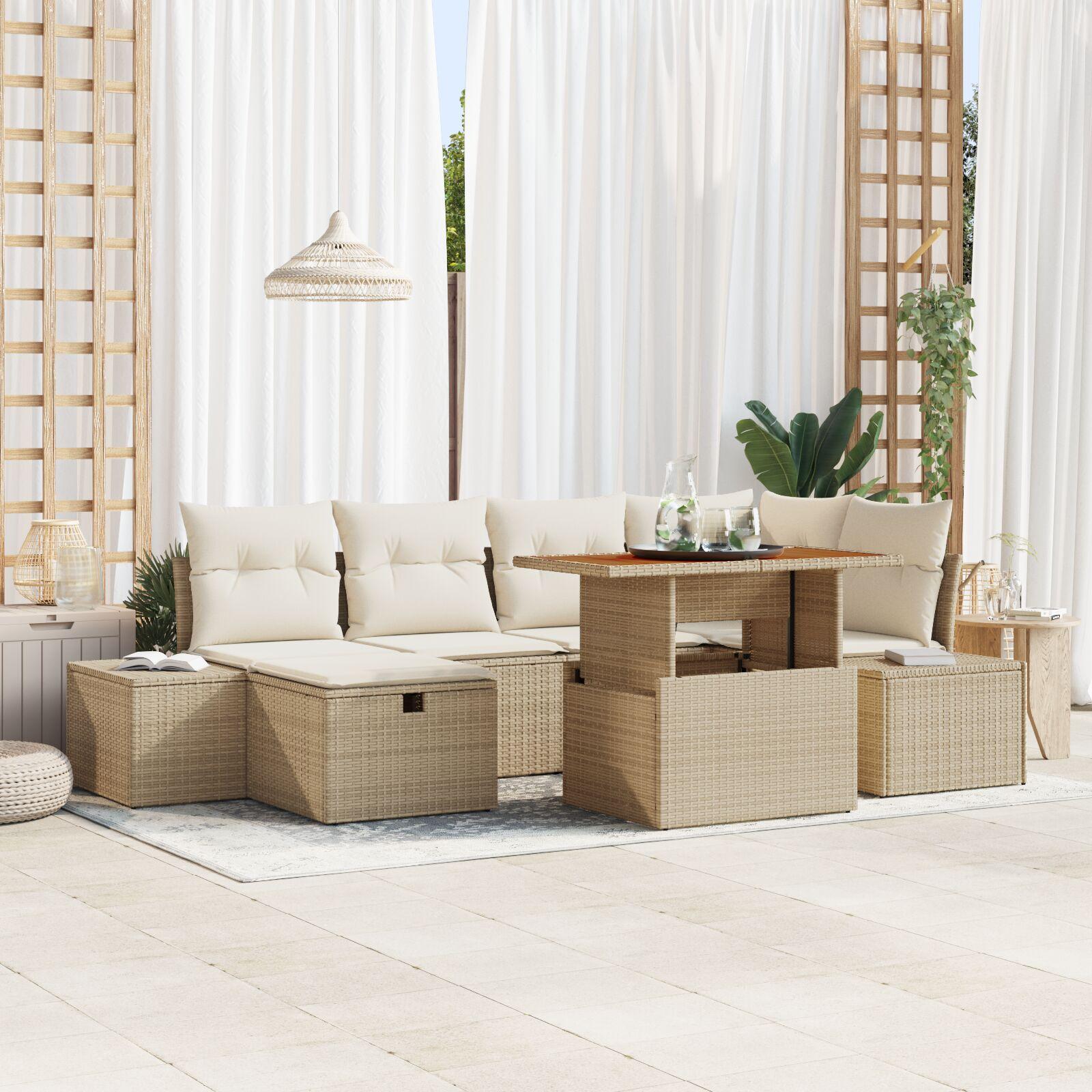 Havesofa Sæt 7 stk Beige polyrattan billede