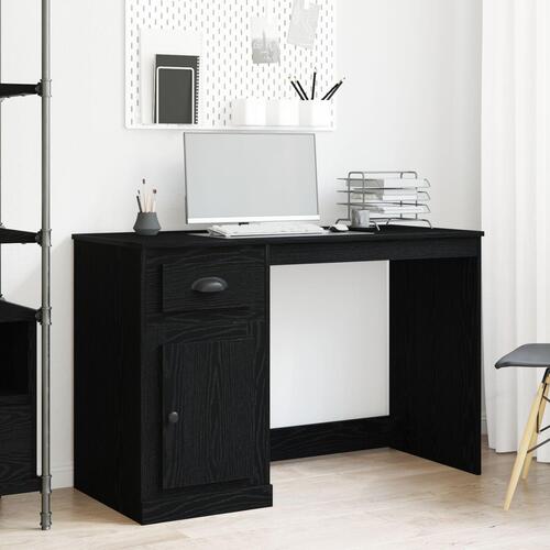 Skrivebord med Opbevaring Sort Egetræ 50x115x75 cm Ingeniørtræ