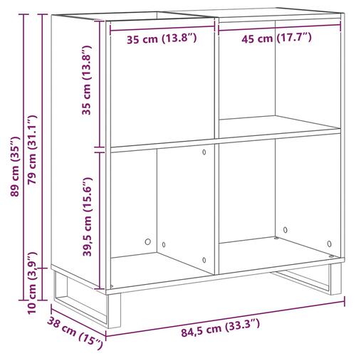 Reol til plader Sort eg 84.5x38x90 cm Konstrueret træ