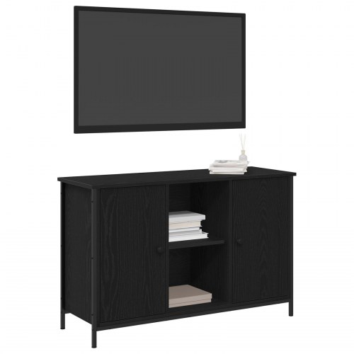 TV Skab Sort Eg 101x35x65 cm Konstrueret Træ og Stål