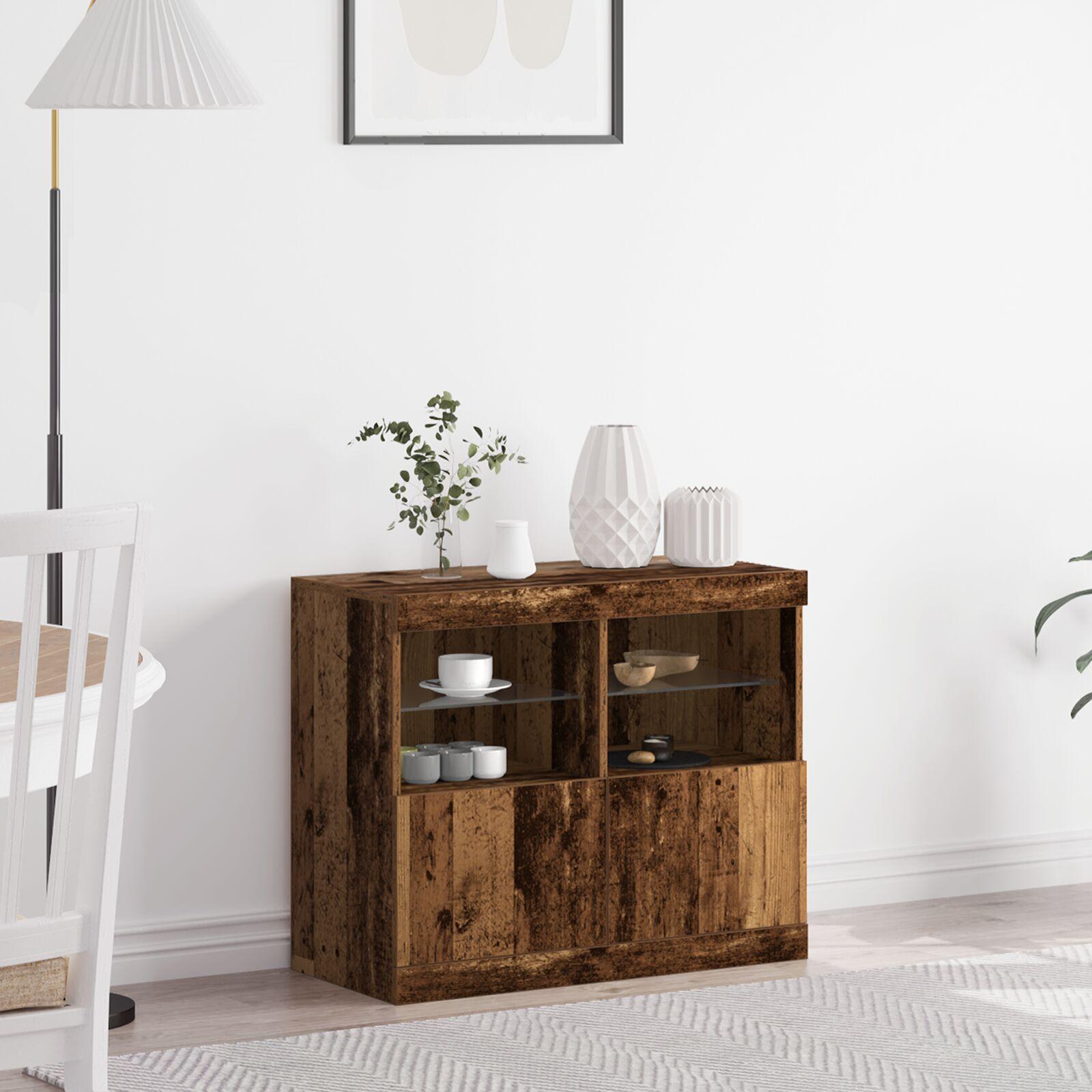 Skab med LED Lys Gammelt Træ 81x37x67 cm