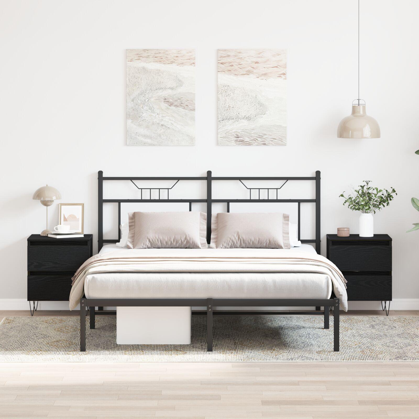 Sengeborde 2 stk sort eg 40x35x50 cm konstrueret træ