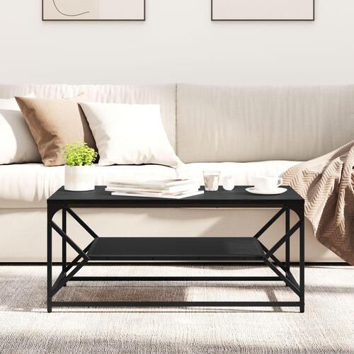 Sofabord med Hylde Sort Egetræ 90x50x40 cm Krydsfiner