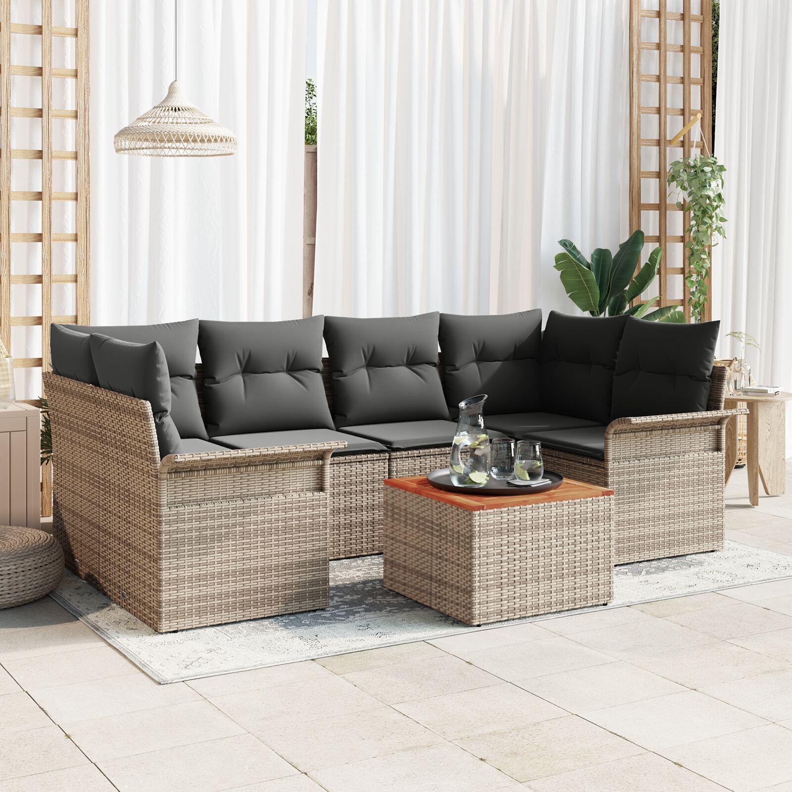 7-personers Have Sofa Sæt med Puder Grå Polyrattan Akacietræ