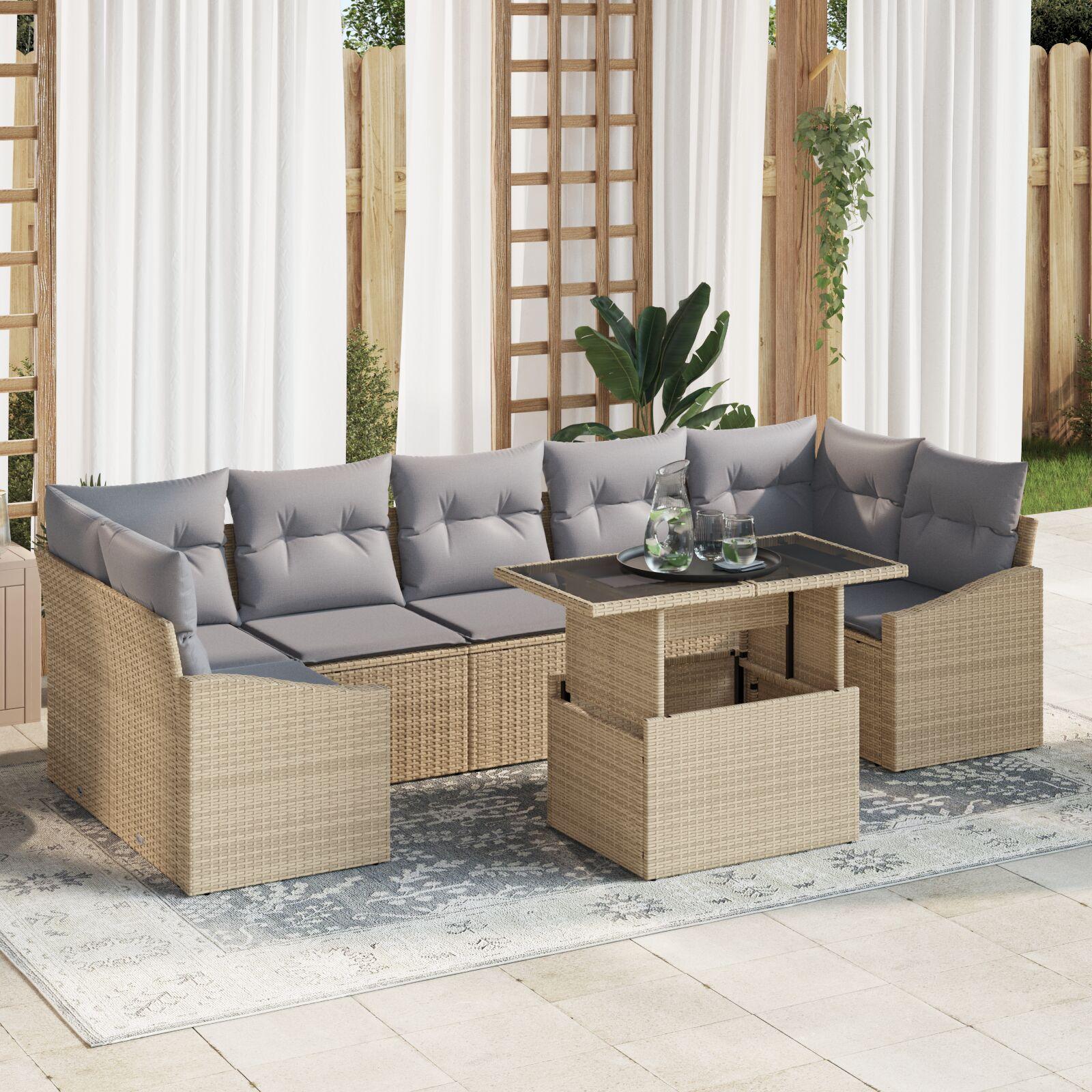 8 Deles Have Sofa Sæt med Puder Beige Poly Rattan
