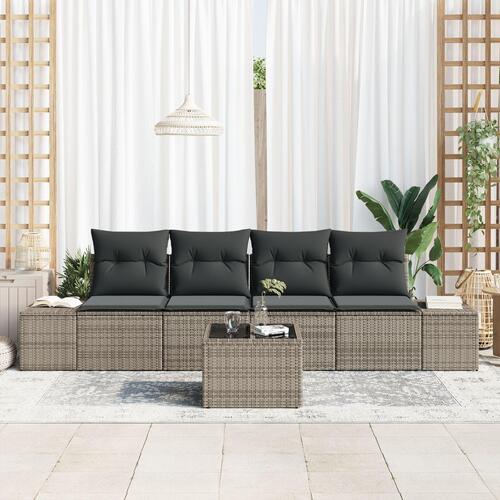 5 Stykke Have Sofa Sæt med Puder Grå Poly Rattan