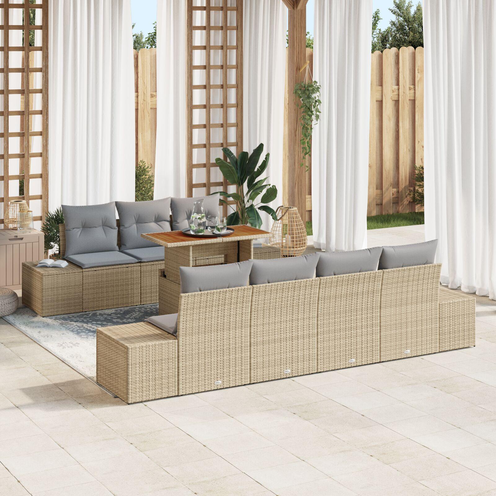 Havesofa Sæt med opbevaring 8 stk Beige Poly rattan billede