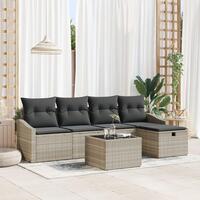 6 Delers Have Sofa Sæt med Puder i Lysegrå Poly Rattan