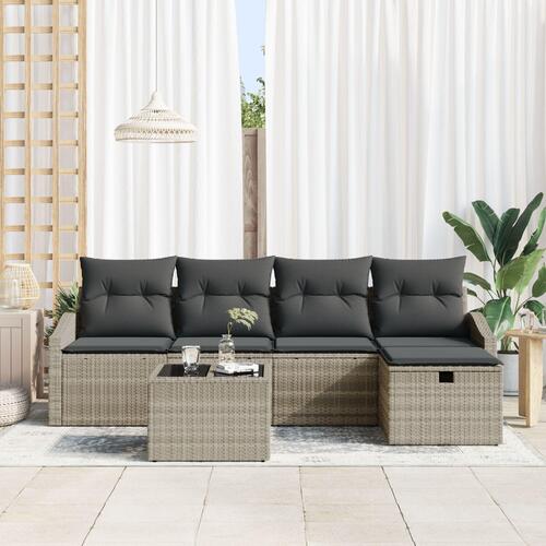 6 Delers Have Sofa Sæt med Puder i Lysegrå Poly Rattan