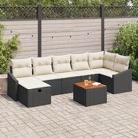 8 Stykker Have Sofa Sæt med Puder Sort Poly Rattan