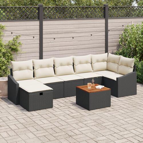 8 Stykker Have Sofa Sæt med Puder Sort Poly Rattan