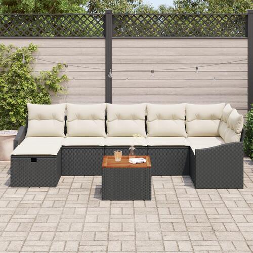 8 Stykker Have Sofa Sæt med Puder Sort Poly Rattan