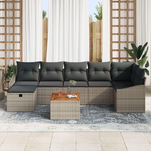 8 Stykker Have Sofa Sæt med Puder Grå Poly Rattan