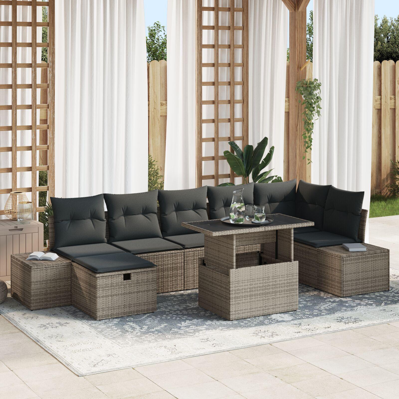 8 Stykker Have Sofa Sæt med Puder Grå Poly Rattan