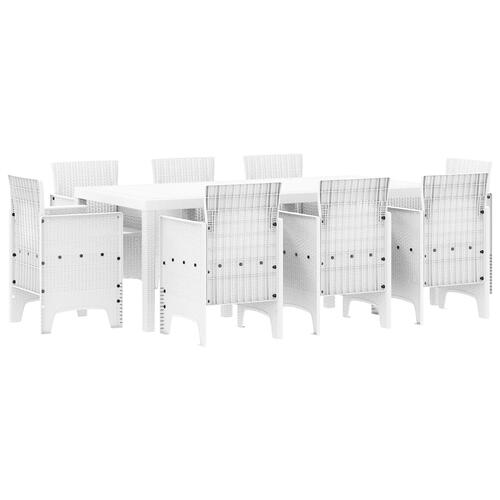 9 Delt Have Spisebordssæt Hvid Poly Rattan