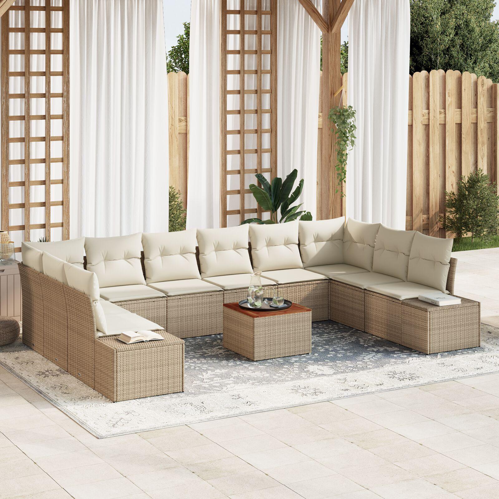 Havesofa Sæt med pude 11 stk Beige Poly rattan billede