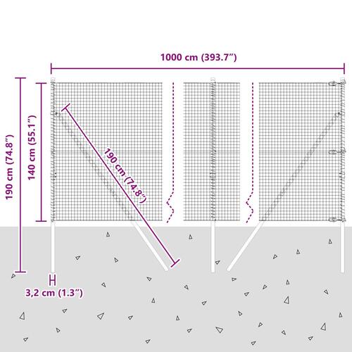Svejset trådhegn med 7 stolper 1.4x10 m Galvaniseret stål