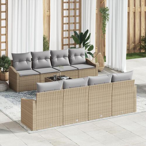 7 Personers Have Sofa Set med Puder Beige Poly Rattan