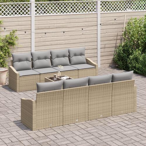 7 Personers Have Sofa Set med Puder Beige Poly Rattan