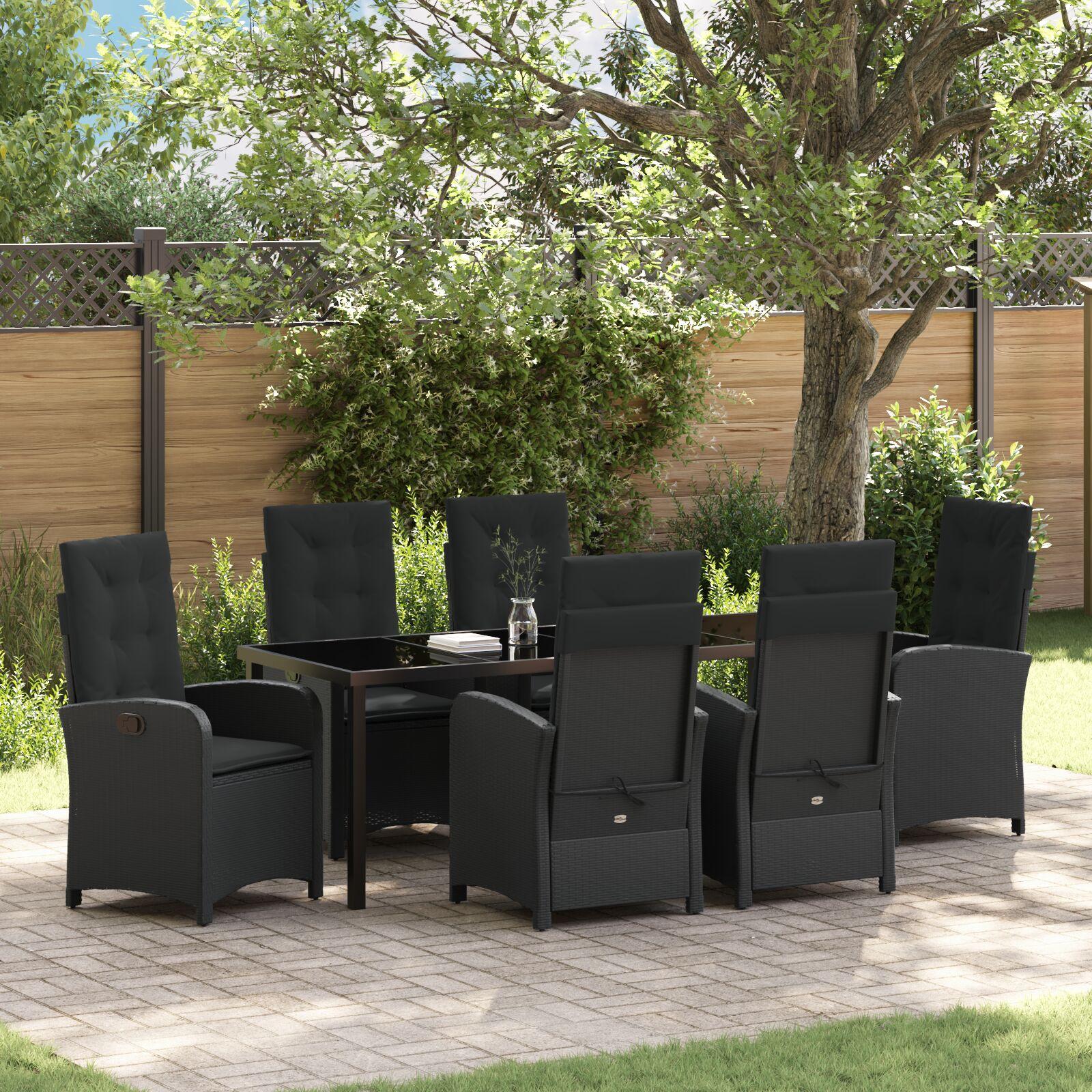 Have Spisebordssæt 7 stk Sort polyrattan billede