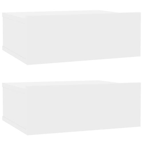 Svævende natborde 2 stk. 40 x 30 x 15 cm konstrueret træ hvid (OUTLET A)
