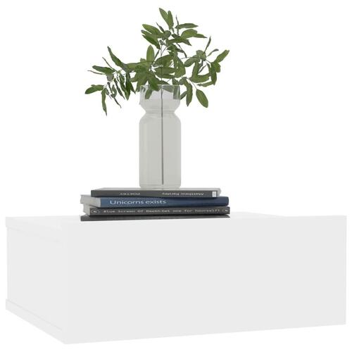 Svævende natborde 2 stk. 40 x 30 x 15 cm konstrueret træ hvid (OUTLET A)