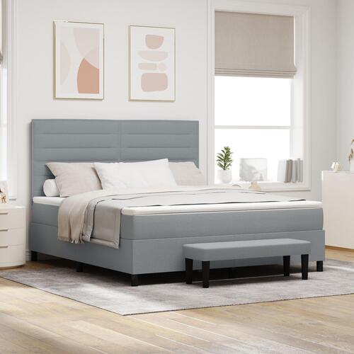 Box Spring Seng med Madras & Bænk Lysegrå 180x200 cm Stof