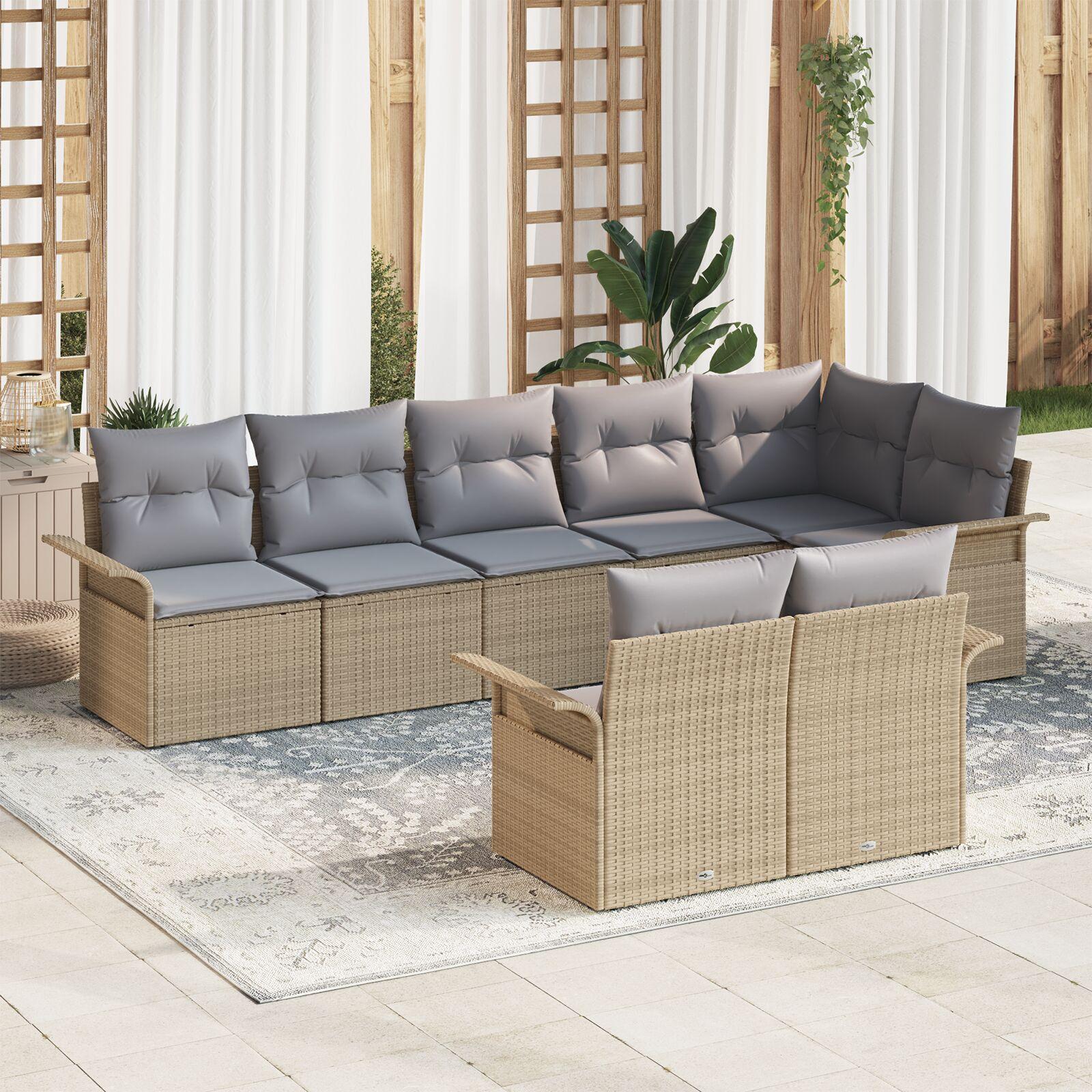 Havesofa Sæt med pude 8 stk Beige Poly rattan billede