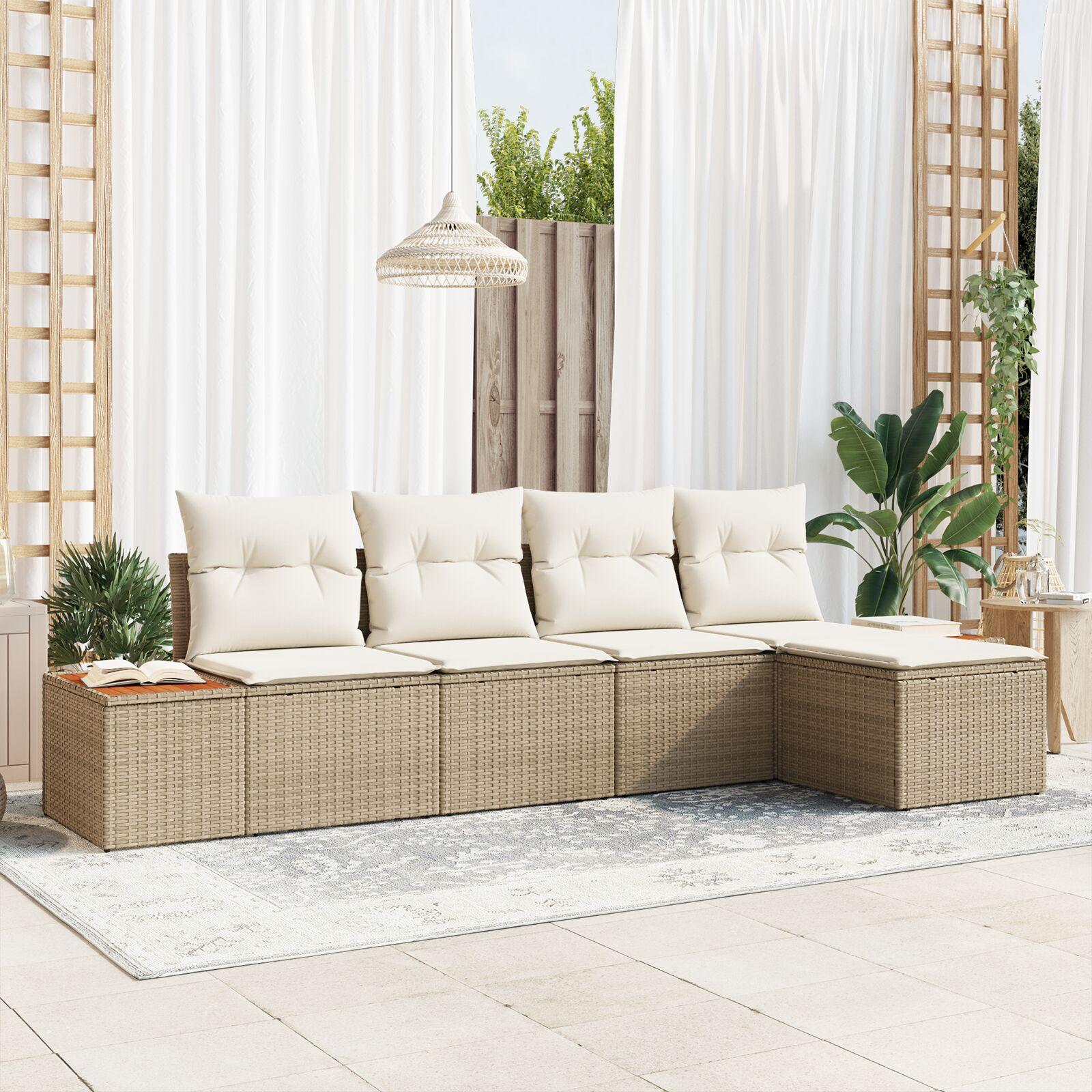 5-deles have sofa sæt med puder beige poly rattan akacia