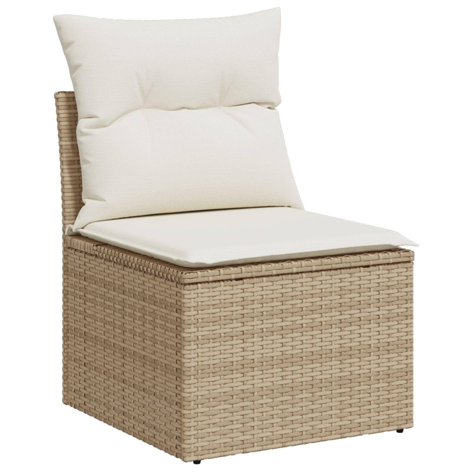 7 Stykker Have Sofa Sæt med Pudefarve Beige Poly Rattan Akacietræ