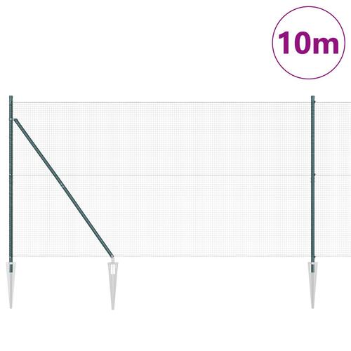 Svejset Trådgitter med 7 Pæle Grøn 1.4x10 m Stål