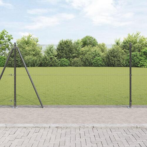Svejset trådhegn med 7 flangede pæle grå 1.2x10 m stål