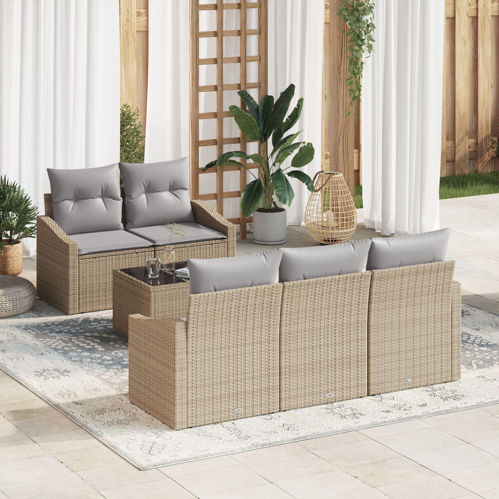 Havesofa Sæt med pude 6 stk Beige og grå 55 x 55 x 37 cm billede
