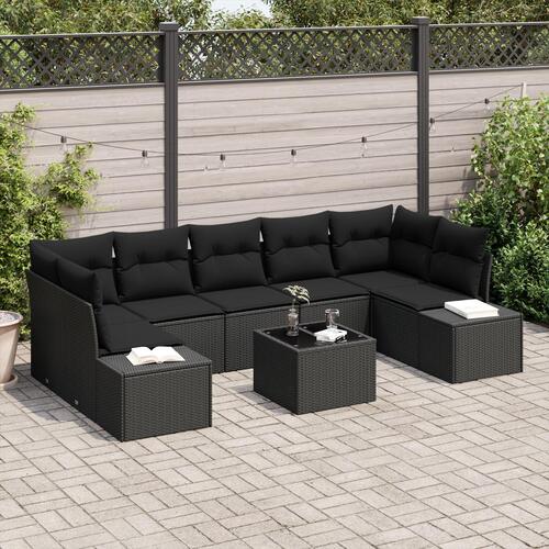 8 Dels Have Sofa Sæt med Puder Sort Poly Rattan