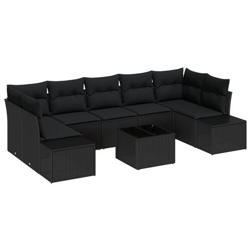 8 Dels Have Sofa Sæt med Puder Sort Poly Rattan