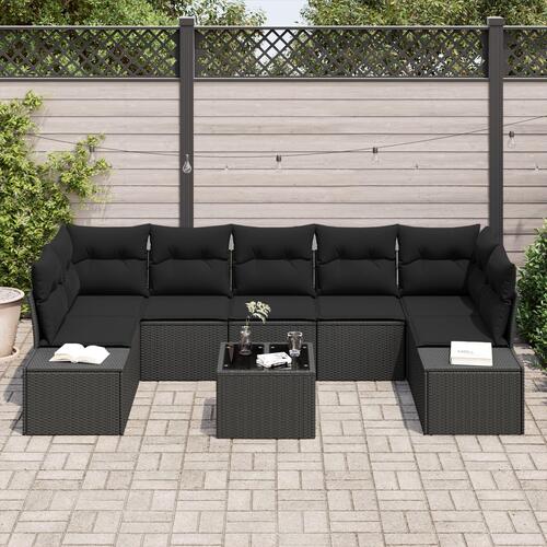 8 Dels Have Sofa Sæt med Puder Sort Poly Rattan