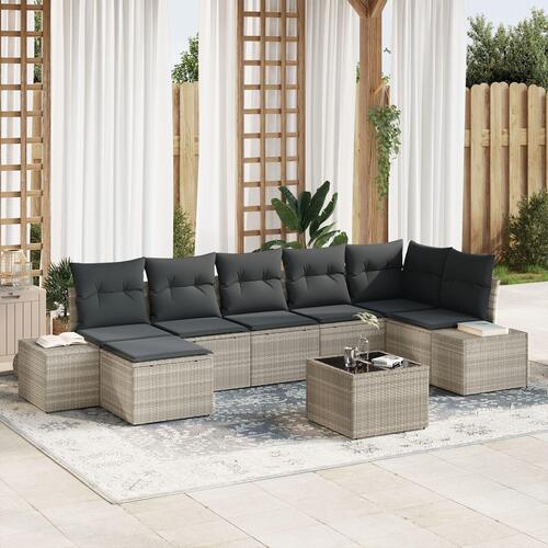 8 Stykker Have Sofa Sæt med Puder Grå Poly Rattan