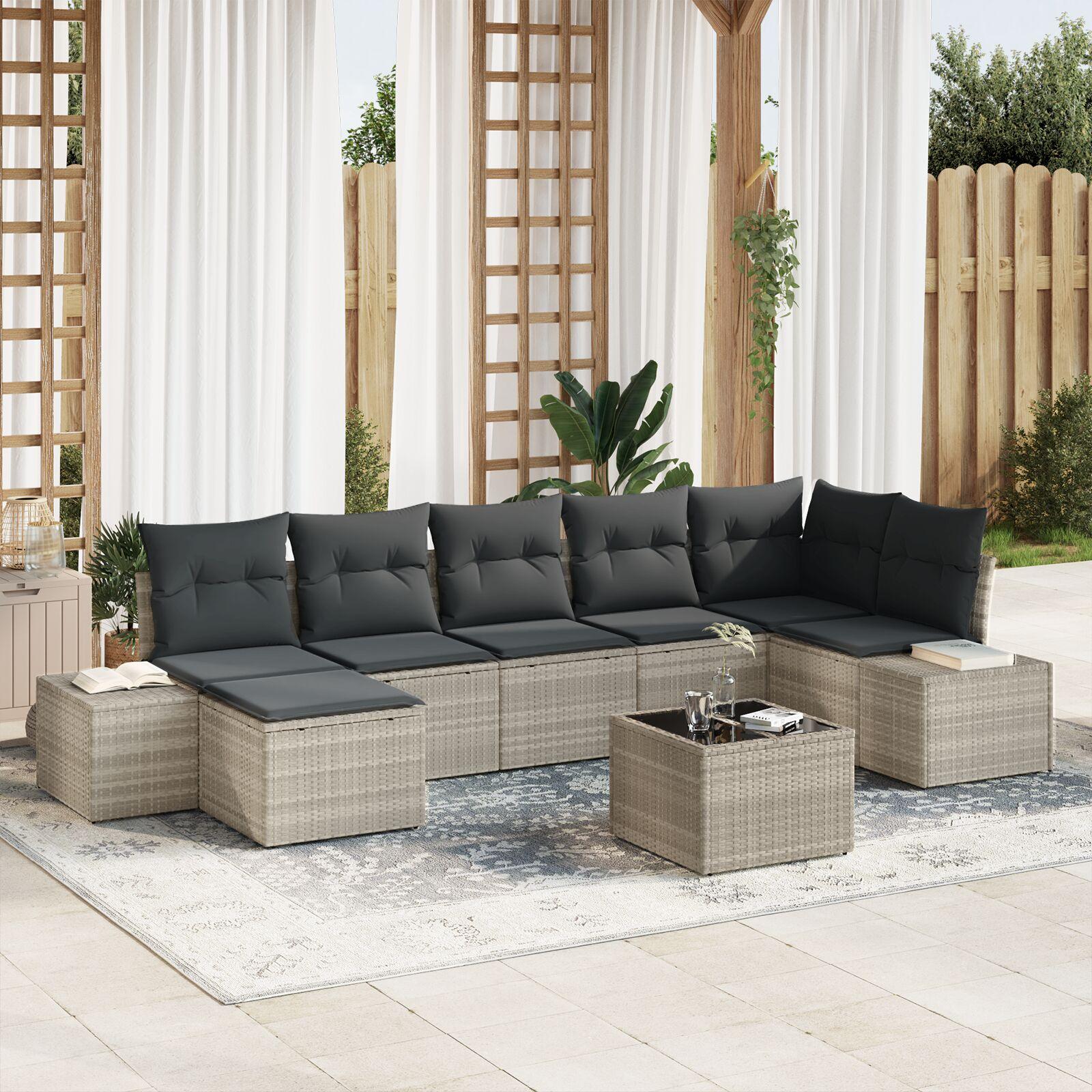 8 Stykker Have Sofa Sæt med Puder Grå Poly Rattan