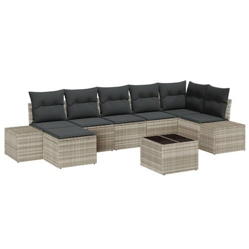 8 Stykker Have Sofa Sæt med Puder Grå Poly Rattan