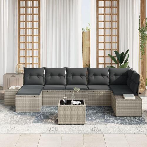 8 Stykker Have Sofa Sæt med Puder Grå Poly Rattan