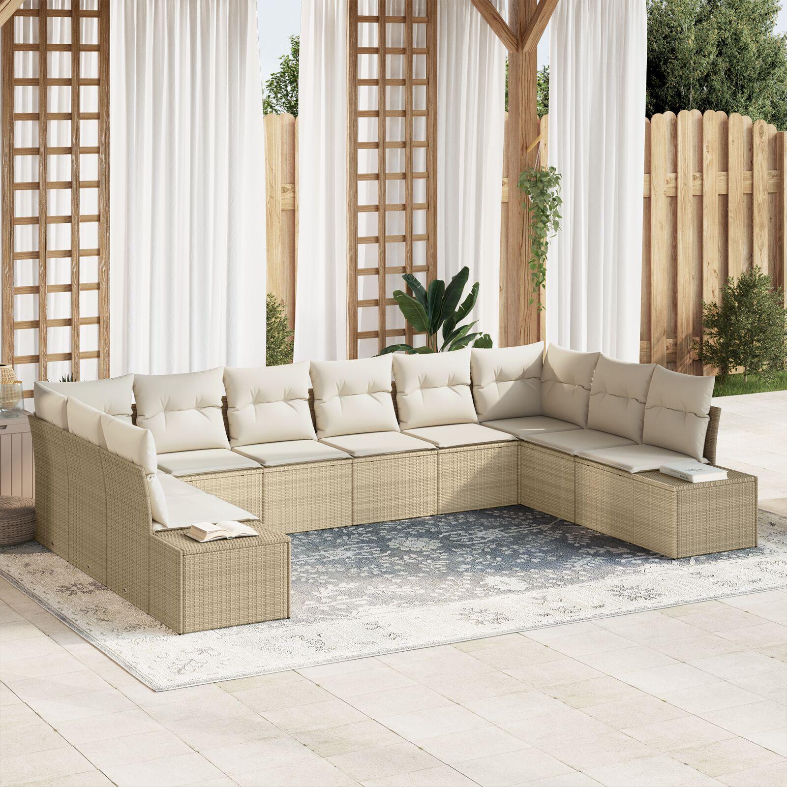 Havesofa Sæt 10 stk beige og cremefarvet 344 x 209 x 85 cm billede