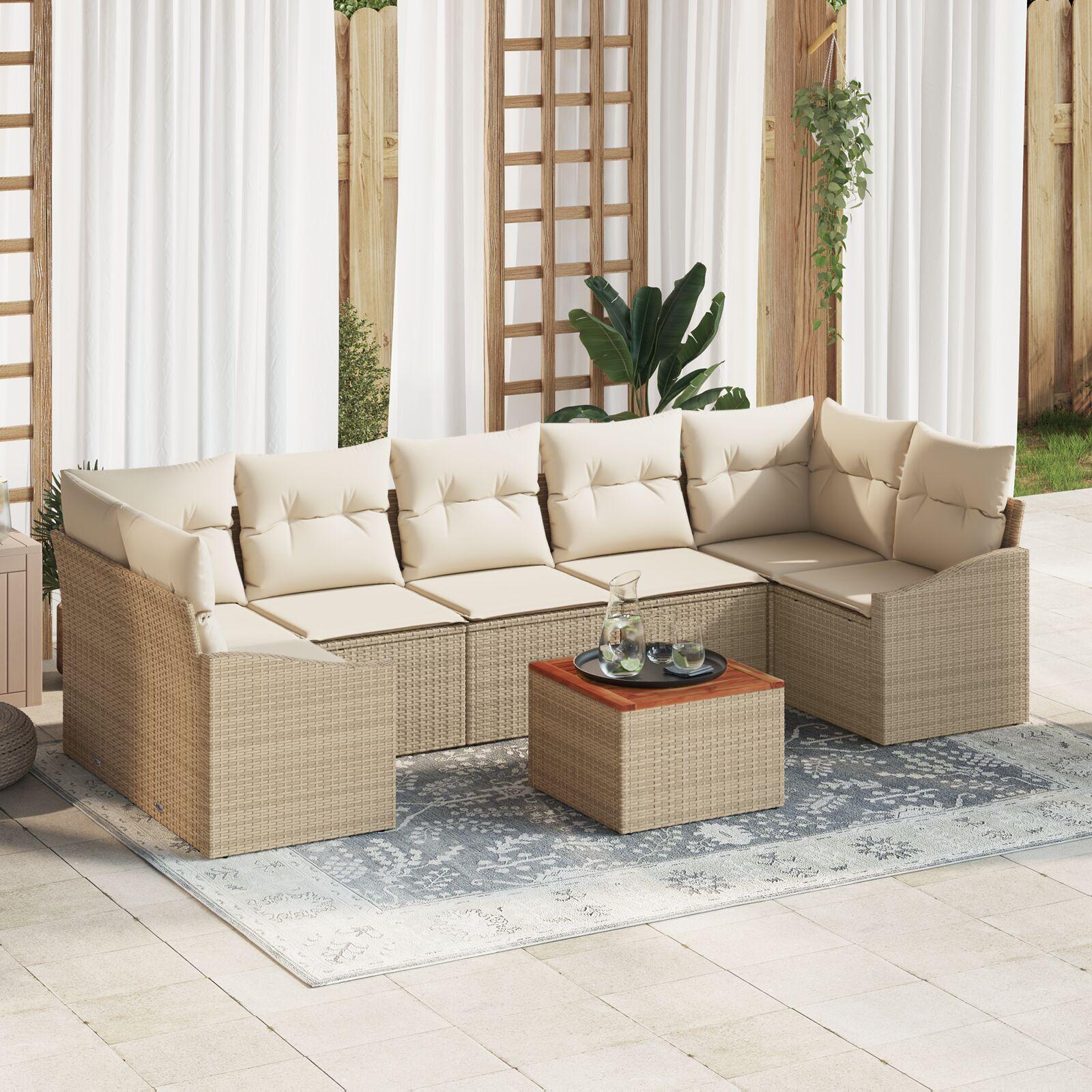 Havesofa Sæt 8 stk Beige og hvid billede
